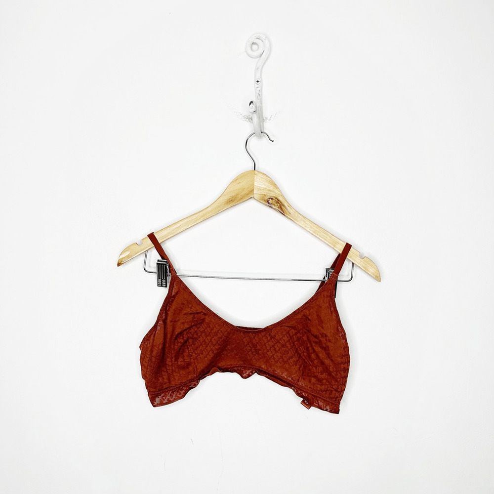 Skims Mesh Logo Bralette Saffron Semi Sheer Wireless Womens size XL